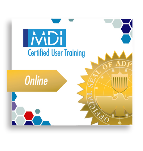 MDI logo Certified User Training Gold Online ribbon with ADF official seal